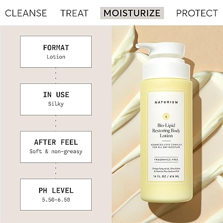Naturium Bio-Lipid Restoring Moisturizing Body Lotion with Shea Butter, Fragrance Free, 14 fl oz/ 414ml