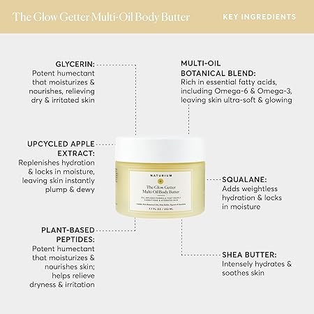 Naturium The Glow Getter Whipped Multi-Oil Body Butter, Firming Cream & Body Moisturizer with Shea Butter, 7.7 fl oz/232ml