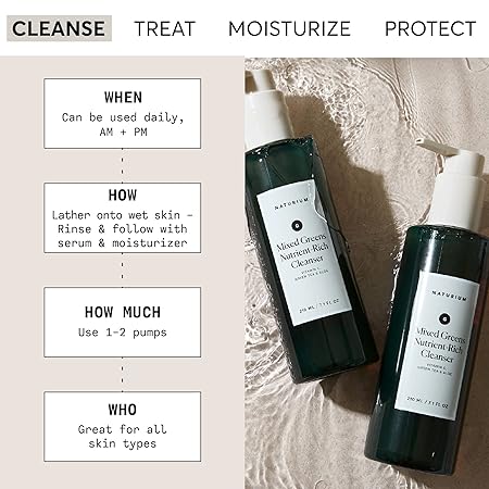 Naturium Mixed Greens Nutrient-Rich Facial Cleanser, With Vitamin C, Green Tea & Aloe, 7.1 oz/ 210ml