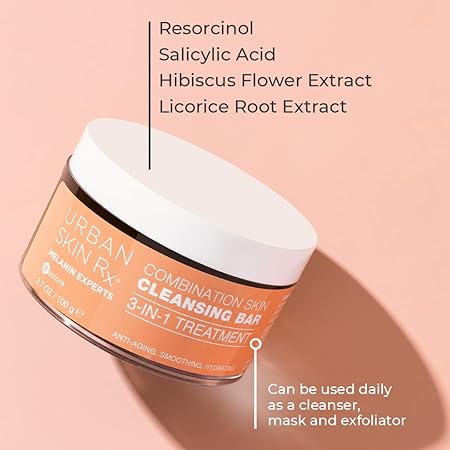 Urban Skin Rx Combination Skin Cleansing Bar | 3-in-1 Daily Cleanser, Exfoliator, and Mask Smooths, Hydrates, Improves the Appearance of Skin Tone + Texture, Formulated with Salicylic Acid | 2 Oz/ 56g