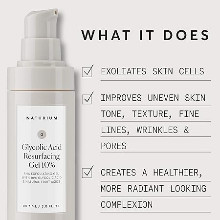 Naturium Glycolic Acid Resurfacing Gel 10%, AHA Exfoliating Gel with Natural Fruit Acids, 3.0 fl oz/ 88.7 ml