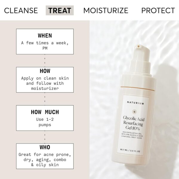 Naturium Glycolic Acid Resurfacing Gel 10%, AHA Exfoliating Gel with Natural Fruit Acids, 3.0 fl oz/ 88.7 ml