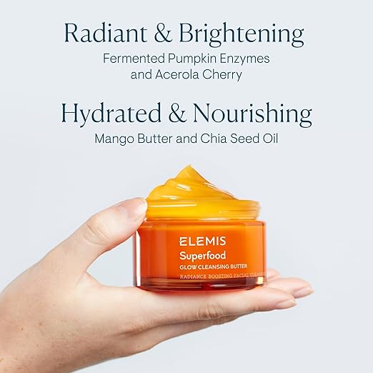 ELEMIS Superfood AHA Glow Cleansing Butter, Daily Facial Cleanser/Mask Removes Makeup, Cleanses & Helps to Brighten, Nourish, and Hydrate Skin 90ml/ 3.0 fl oz