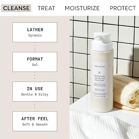 Naturium The Smoother Glycolic Acid Exfoliating Body Wash, Soft & Smoothing Cleanser, 16.9 oz/ 500ml