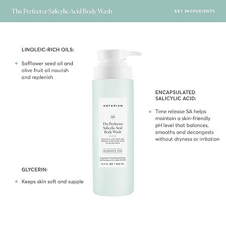 Naturium The Perfector Salicylic Acid Body Wash, Gentle & Smoothing Cleanser, 16.9 oz/ 500ml