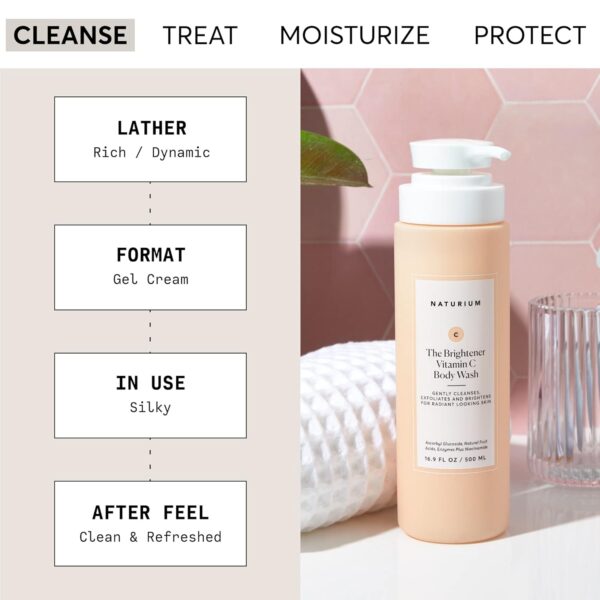 Naturium The Brightener Vitamin C Body Wash, Gentle Cleanser for Smoother-Looking Skin, Removes Dirt, Oil & Other Impurities, 16.9 oz/ 500ml