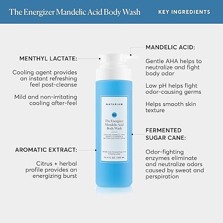 Naturium The Energizer Body Wash, Cooling & Refreshing Formula with Mandelic Acid, Deeply Cleanses & Neutralizes Body Odor, 16.9 oz/ 500ml