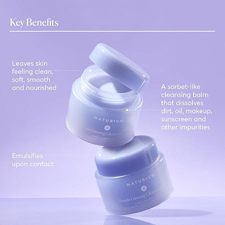Naturium Purple Ginseng Cleansing Balm Plus Plant-Based Esters & Linoleic-Rich Oils, Smoothing Face Wash, 3.0 oz/ 88ml