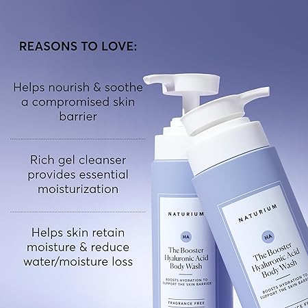 Naturium The Booster Hyaluronic Acid Body Wash, Hydrating & Moisturizing plus Minimizes Dryness, with Glycerin & Vitamin B5, 16.9 oz/ 500ml