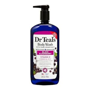 Dr Teal's Body Wash with Pure Epsom Salt, Black Elderberry with Vitamin D & Essential Oils, 24 fl oz /710ml