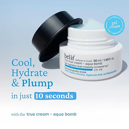 belif Aqua Bomb – Lightweight Gel Moisturizer with Niacinamide, Hyaluronic Acid & Squalane | 72H Hydration + Cooling Effect, Korean Skincare (3.3 fl oz) 100ml