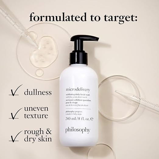 philosophy microdelivery exfoliating daily facial wash - with fine grain desert earth & gentle amino acids - scrubs away impurities & dead skin cells to alleviate dryness and rough texture 480ml / 16 fl oz