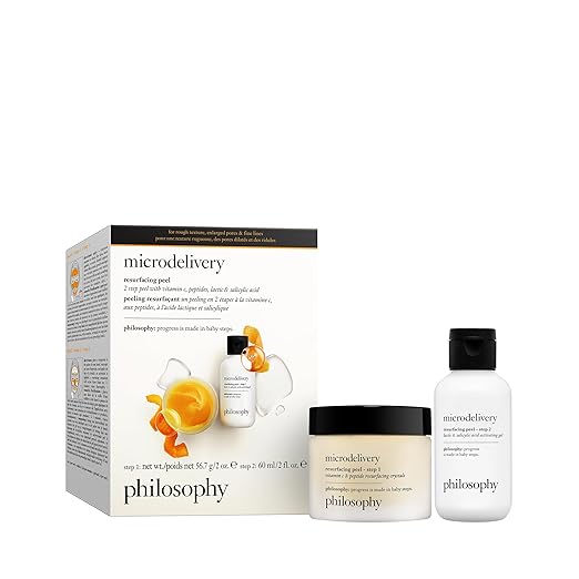 philosophy microdelivery vitamin c resurfacing peel kit - with lactic acid & sunflower seed oil - two-step treatment to smooth rough texture, even skin tone and minimize the appearance of fine lines step 1: 56.7 g / 2 oz step 2 : 60ml / 2 fl oz