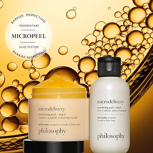 philosophy microdelivery vitamin c resurfacing peel kit - with lactic acid & sunflower seed oil - two-step treatment to smooth rough texture, even skin tone and minimize the appearance of fine lines step 1: 56.7 g / 2 oz step 2 : 60ml / 2 fl oz