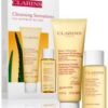 clarins paris cleansing sensations hydating gentle foam cleanser -125ml / 4.2 fl oz hydrating tonering lotion with aloe era and saffron flower extract 100ml / 3.4fl oz