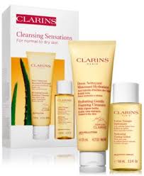 clarins paris cleansing sensations hydating gentle foam cleanser -125ml / 4.2 fl oz hydrating tonering lotion with aloe era and saffron flower extract 100ml / 3.4fl oz