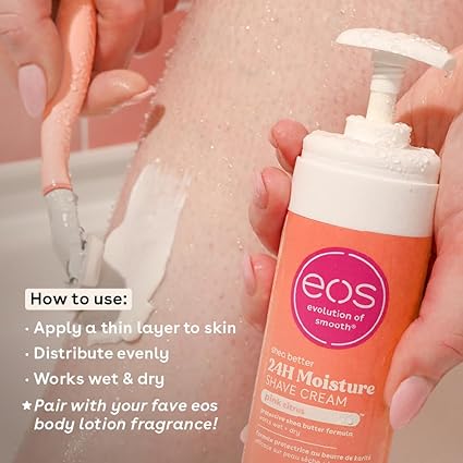 eos Shea Better Shave Cream for Women- Pink Citrus, 24-Hour Moisture, Made with Natural Shea, Doubles as an In-Shower Lotion, 7 fl oz 207ML