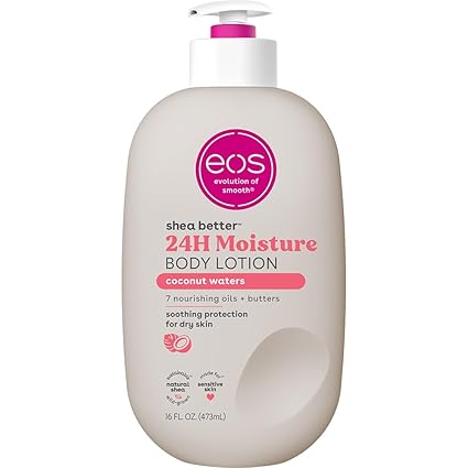 eos Shea Better Body Lotion Coconut Waters, 24-Hour Moisture Skin Care, Lightweight & Non-Greasy, Natural Shea, Vegan, Coconut Body Lotion, 16 fl oz / 473ml