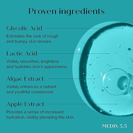 djj MEDIX 10% Glycolic Acid + Lactic Acid Leave-On Exfoliating Skin Care Body Gel | AHA Exfoliant Body & Face Serum Refines + Softens Dry Dead Skin, Uneven Skin Tone, KP Bumps, & Wrinkles, 1.7 Fl Oz / 50ml