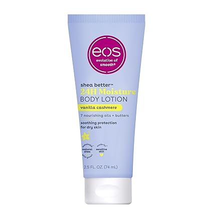 dl eos 24H Moisture Travel Body Lotion- Vanilla Cashmere, Travel Size Essential, Toiletries, Mini Body Lotion For Dry Skin, 2.5 fl oz / 74ml