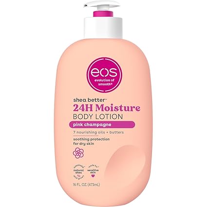 dt eos Shea Better Body Lotion Pink Champagne, 24-Hour Moisture Skin Care, Lightweight & Non-Greasy, Natural Shea, Vegan, 16 fl oz / 473ml