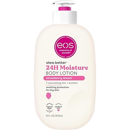 du eos Shea Better Body Lotion Strawberry Dream, 24-Hour Moisture Skin Care, Lightweight & Non-Greasy, Natural Shea, Vegan, Strawberry Body Lotion, 16 fl oz / 473ml