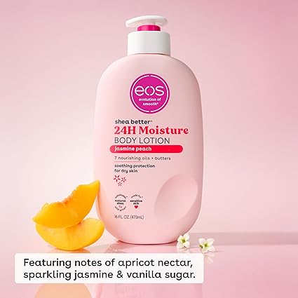 dyy eos Shea Better Body Lotion Jasmine Peach, 24-Hour Moisture Skin Care, Lightweight & Non-Greasy, Natural Shea, Vegan, 16 fl oz / 473ml
