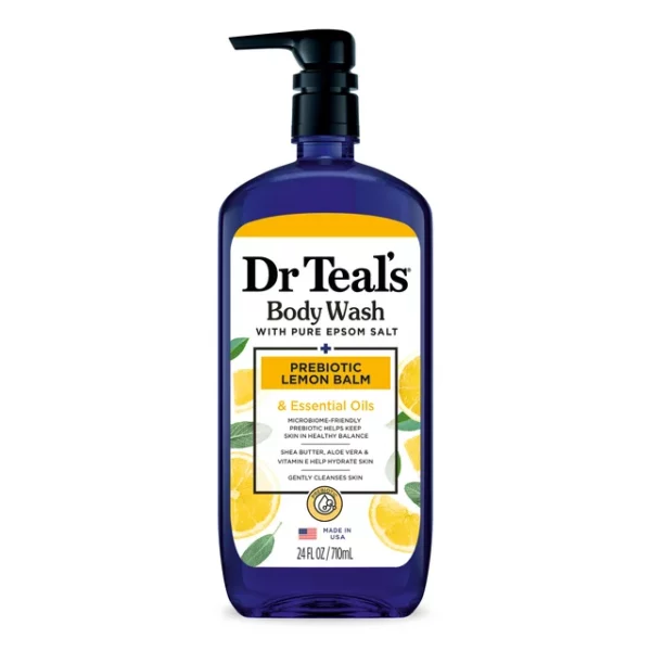 Dr Teal's Body Wash with Pure Epsom Salt, with Prebiotic Lemon Balm & Sage, 24 fl oz /710ml