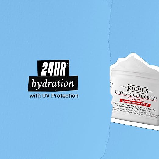 Kiehl's Ultra Facial Cream with SPF 30, Lightweight Daily Face Moisturizer for All Skin Types, 24-hour Hydration, UV Sunscreen Protection, Non-greasy, Absorbs Quickly, with Glacial Glycoprotein 1.7 fl oz/ 50ml
