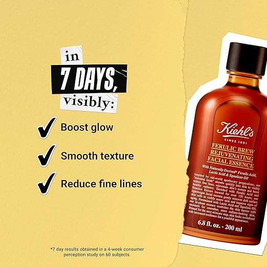 Kiehl's Ferulic Brew Antioxidant Facial Treatment with Lactic Acid, Face Toner for Dull Skin, Boosts Glow, Smooths Skin Texture, Reduces Fine Lines, with Squalane & AHAs 6.8 fl oz/ 200ml
