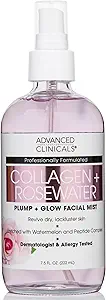 advanced clinicals collagen + rosewater plump + glow facial mist 222 ml / 7.5 fl oz