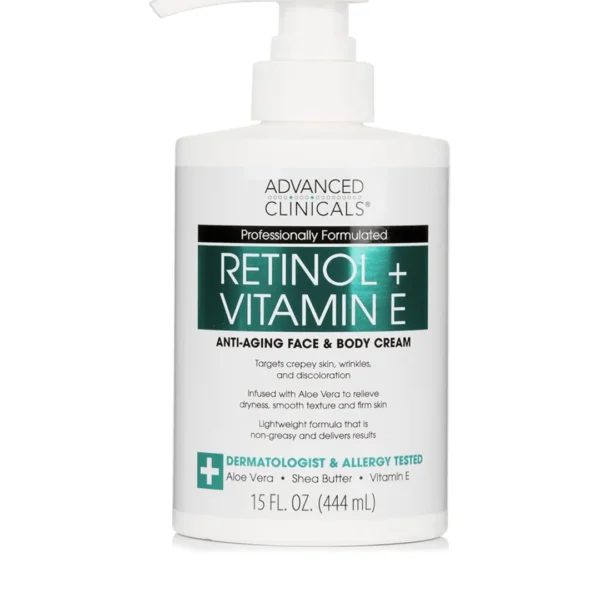 advanced-clinicals-retinol-vitamin-e-cream-444ml-anti-aging-hydrating-797341 advanced clinicals retinol + vitamin e face and body cream 444ml / 15 fl oz