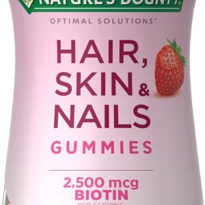 Nature's Bounty Optimal Solutions, Hair, Skin And Nails Gummies 2500 Mcg Biotin, 80 Strawberry Flavored Gummies