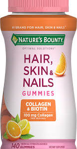Nature's Bounty Optimal Solutions, Hair, Skin And Nails Gummies Collagen And Biotin, 100Mg Collagen, 140 Tropical Citrus Flavored Gummies