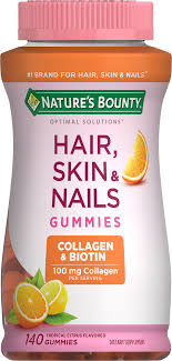 Nature's Bounty Optimal Solutions, Hair, Skin And Nails Gummies Collagen And Biotin, 100Mg Collagen, 140 Tropical Citrus Flavored Gummies