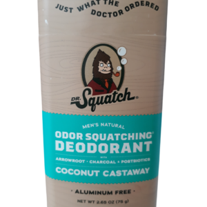 Dr Squatch Men's Natural Odor Squatching Deodorant With Arrowroot, Charcoal, Postbiotics, Coconut Castaway 2.65 Oz/ 75G