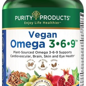 Purity Products Vegan Omega 3 6 9 Formula - “5 In 1” Essential Fatty Acid Complex - Scientifically Formulated Plant-Based Vegan Omega 3-6-9 Essential Fatty Acids (Efa) - 3 Month Supply - 180 Softgels