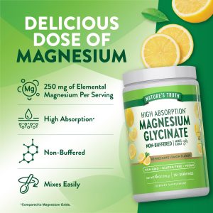 Nature's Truth Magnesium Glycinate Powder | 6 Oz | Lemon Flavor | High Absorption | Vegan, Non-Gmo, Gluten Free Supplement [35 + Servings] 6 Oz / 170G