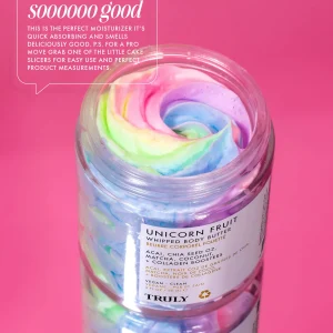 Truly Unicorn Fruit Whipped Body Butter, Daily Deep Hydration, Dry Skin Solution, Cult Favourite, Vegan, Superfood Ingredients, Glowing + Hydrated Skin  4 Fl. Oz / 12Ml