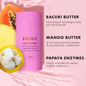 Truly Beauty Unicorn Fruit Aluminum Free Deodorant For Women With Cotton Candy Scent - Natural Deodorant For Brighter And Smoother Underarms - 3 Oz /85G